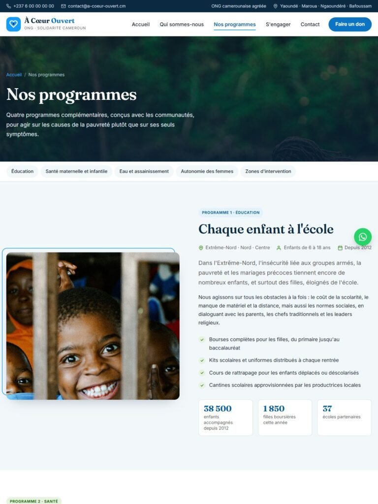 À Cœur Ouvert website – programmes page