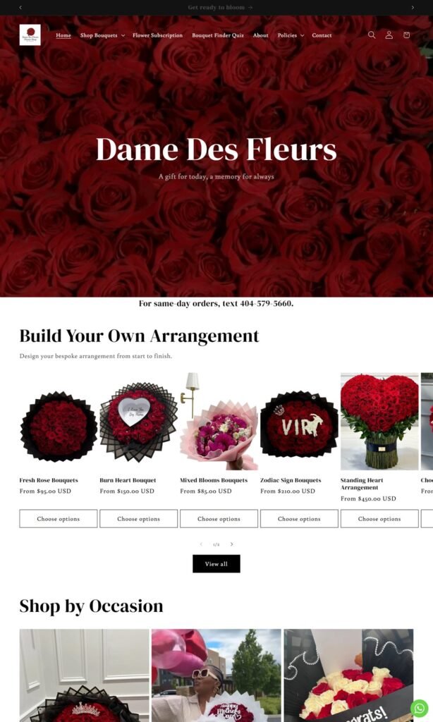 Dame des Fleurs website design 2