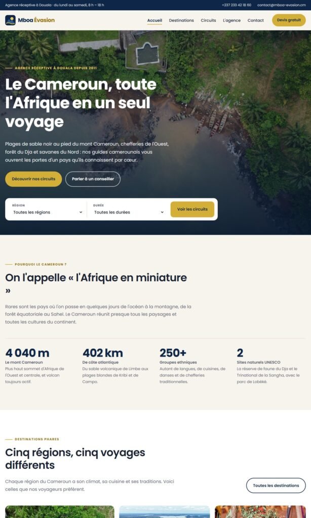 Mboa Évasion website – home page