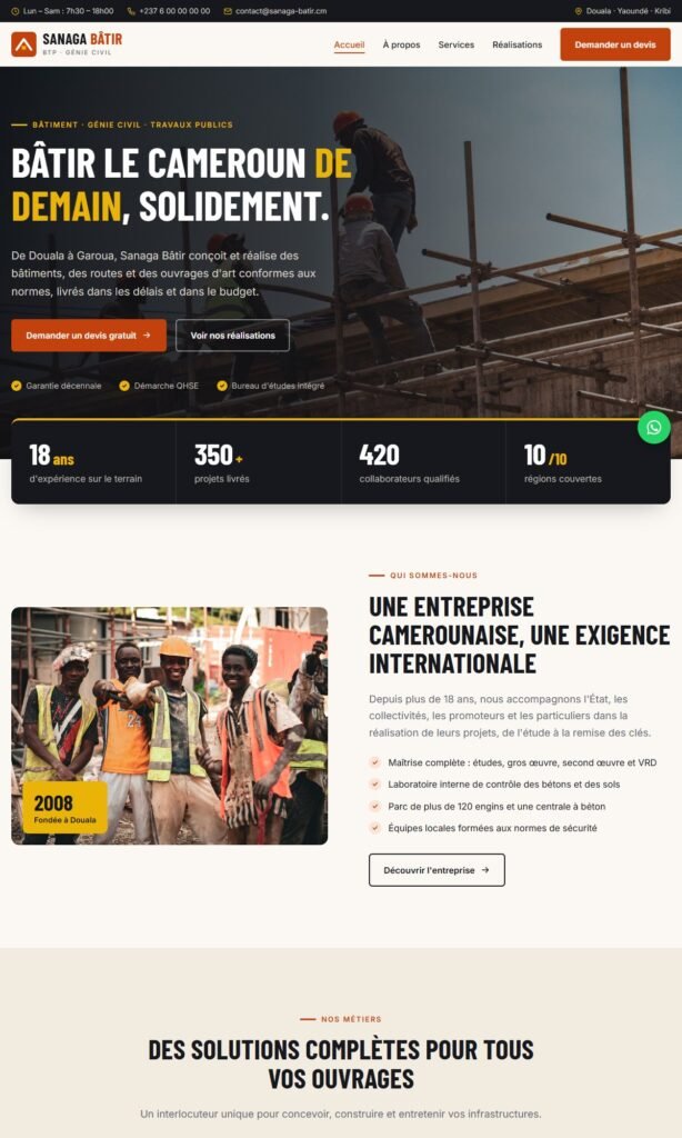 Sanaga Bâtir website – home page