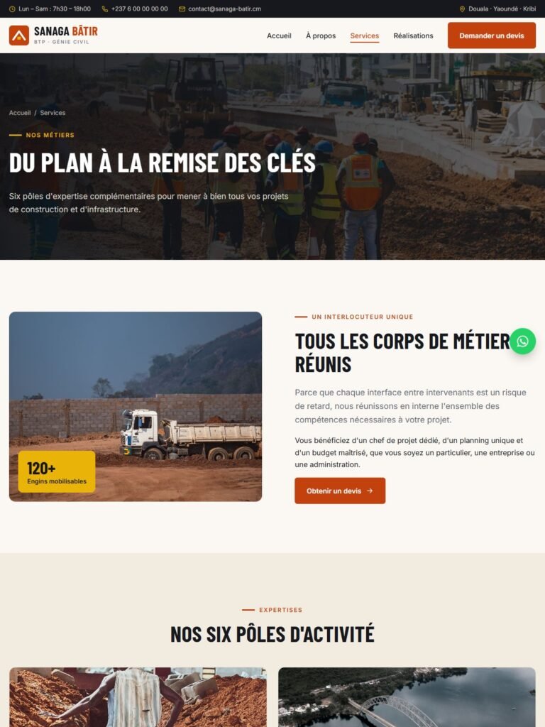 Sanaga Bâtir website – services page