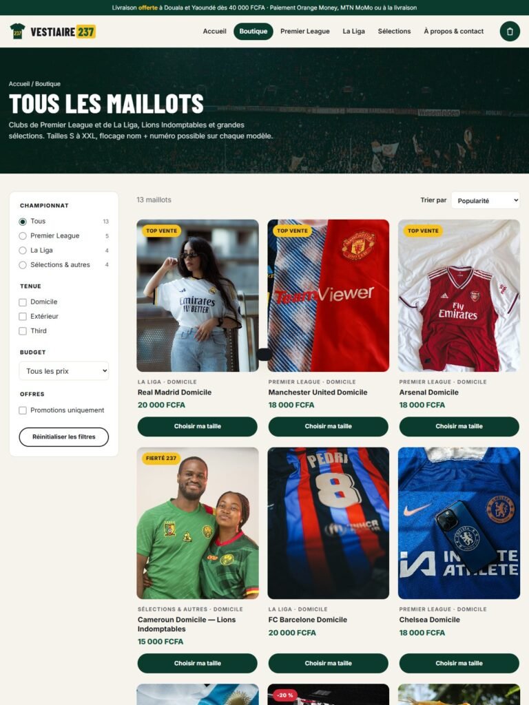 Vestiaire 237 website – boutique page